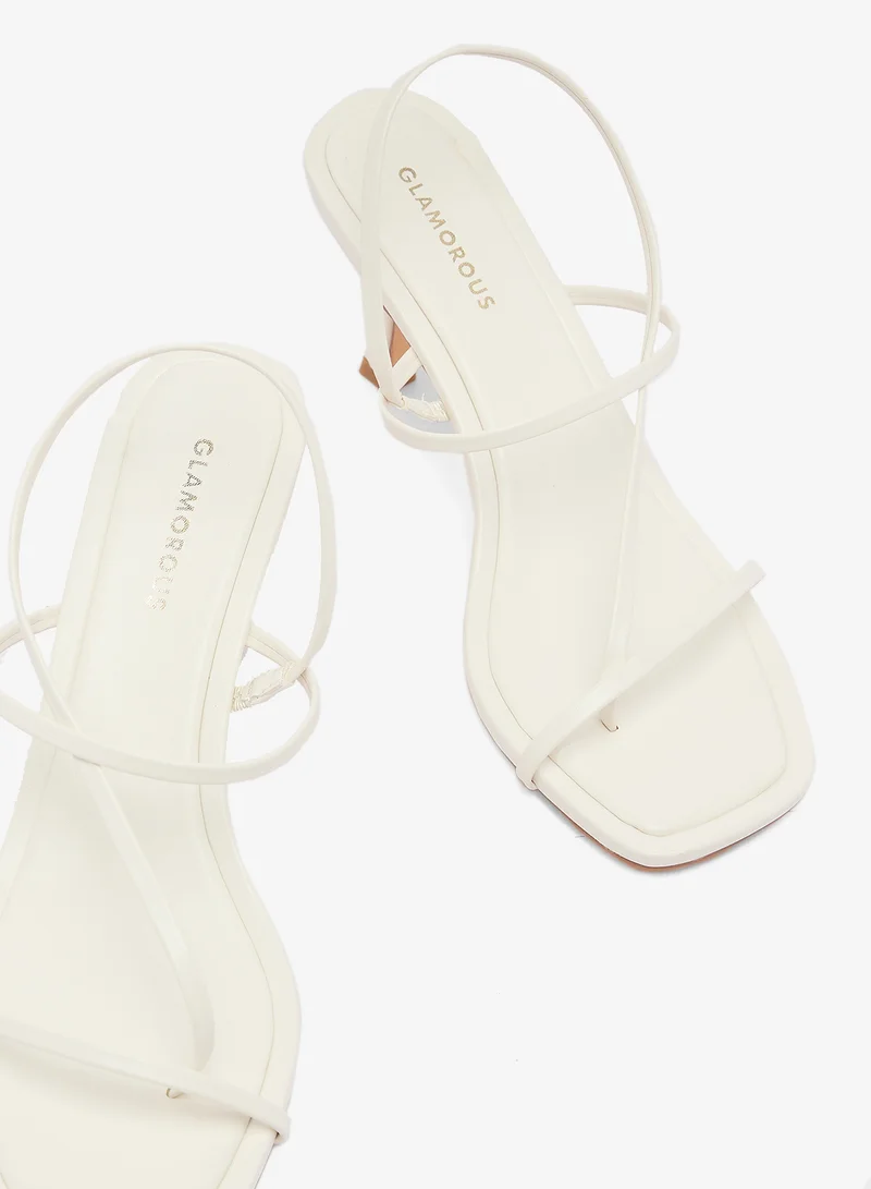 Glamorous WHITE PU Ankle Strap Barely High Heel Sandals for Women | Best Price UAE