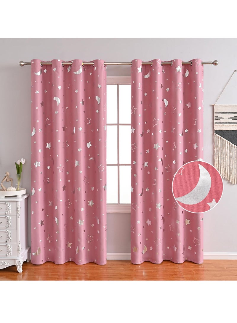 KYD 1 Panel Pink Star & Moon Blackout Curtains - Thermal Insulated Room Darkening Window Curtains with Grommet Tops for Bedroom, Living Room, Nursery 132*244cm  - Image 1