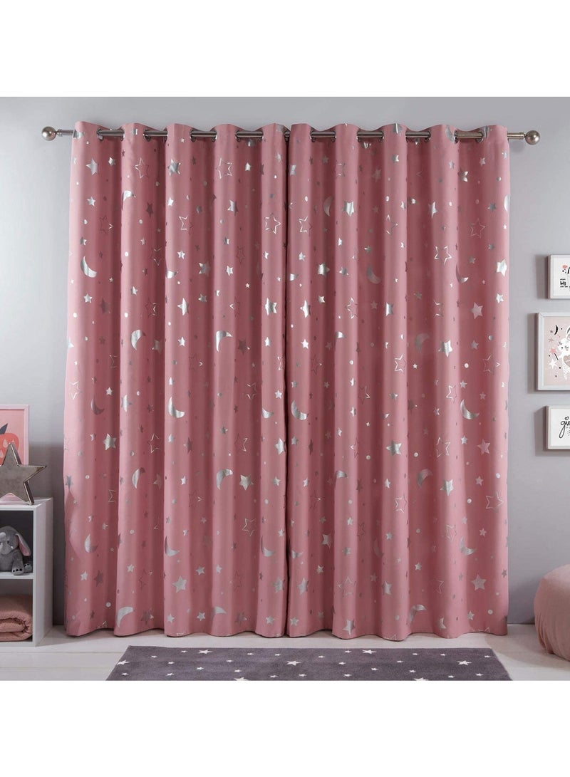KYD 1 Panel Pink Star & Moon Blackout Curtains - Thermal Insulated Room Darkening Window Curtains with Grommet Tops for Bedroom, Living Room, Nursery 132*244cm  - Image 3