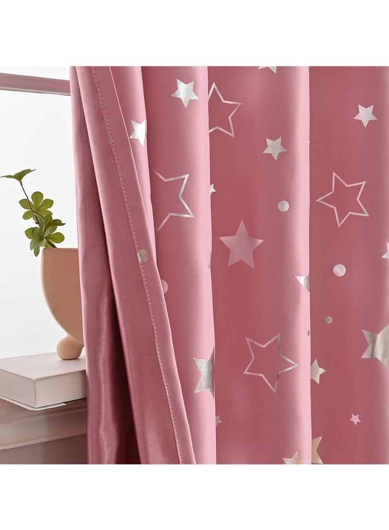 KYD 1 Panel Pink Star & Moon Blackout Curtains - Thermal Insulated Room Darkening Window Curtains with Grommet Tops for Bedroom, Living Room, Nursery 132*244cm  - Image 4