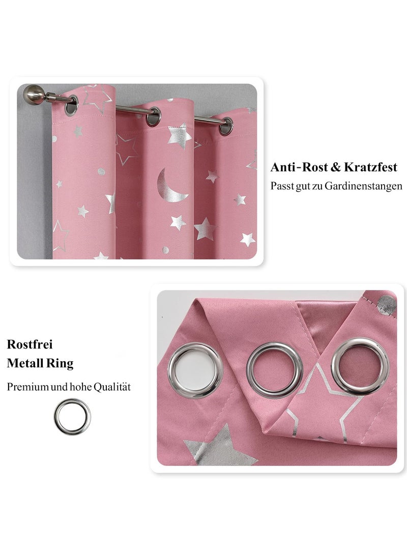 KYD 1 Panel Pink Star & Moon Blackout Curtains - Thermal Insulated Room Darkening Window Curtains with Grommet Tops for Bedroom, Living Room, Nursery 132*244cm  - Image 5
