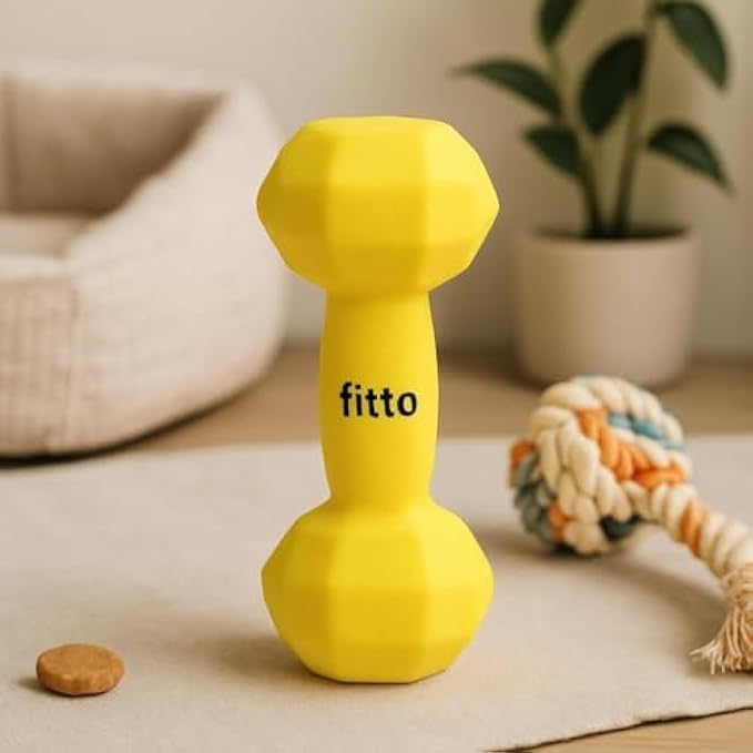 Fitto Pet Dumble Shaped Dog Chew & Fetch Toy Yellow 17.5 x 7 cm for Small & Medium Dogs Puppies - Image 2