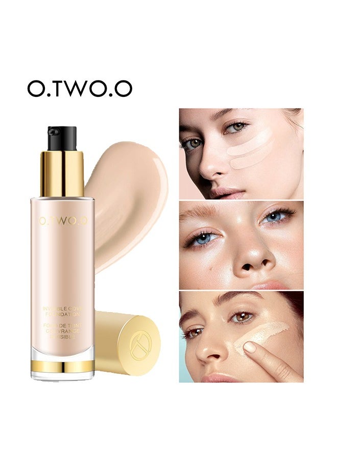 O.TWO.O Full Coverage Liquid Foundation, Smoothing Makeup Base Concealer Foundation, Matte Wear Concealer Sun Block Cream, Minimizes Pores, Hides Wrinkles - Advanced Real Moisture Foundation(Pearly white)  - Image 1