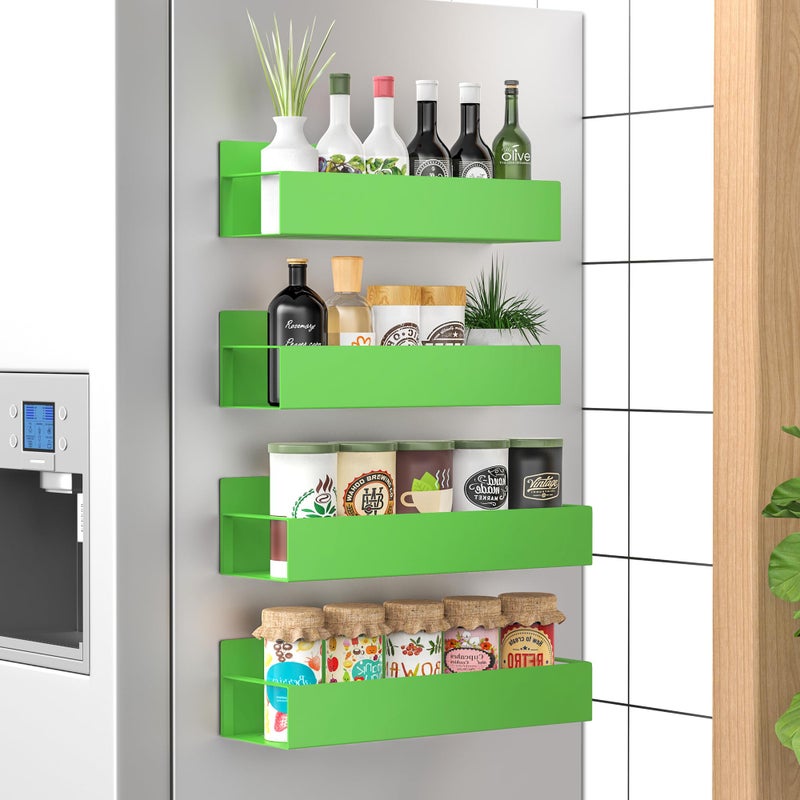 HuggieGems 4 Pack Magnetic Spice Storage Rack Organizer for Refrigerator and Oven, Green Fridge Organizers and Storage - Image 1
