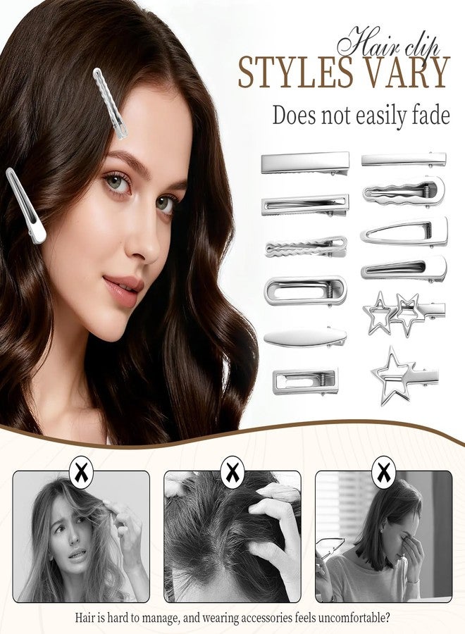 OLLBIT 24PCS Silver Hair Clips Set,Hair Clips Cute,Y2k Hair Accessories,Metal Barrettes,Anti-Slip Wavy Star Hair Clip for Women Girls - Image 5