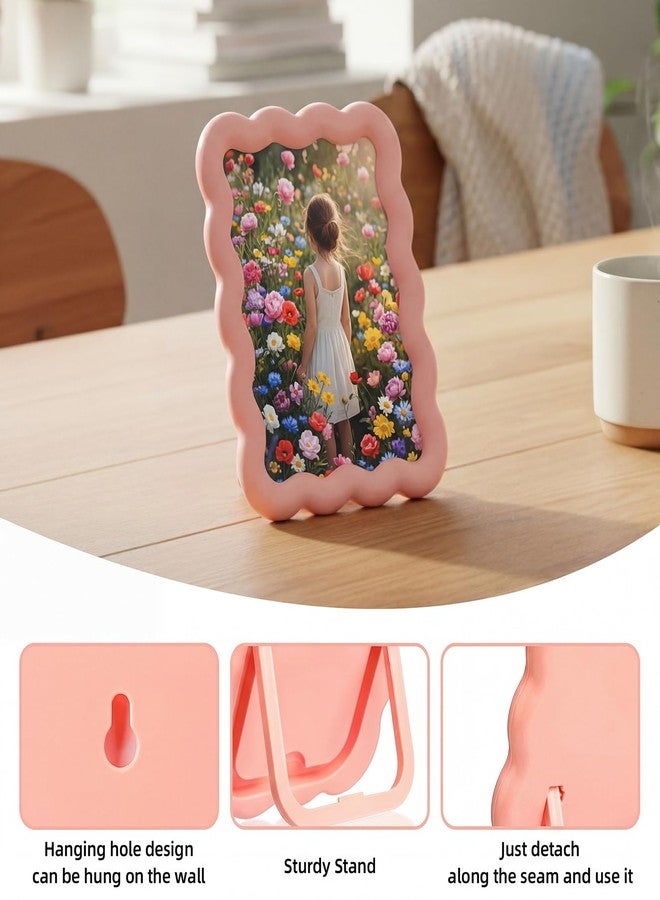 Fiwochic 2 Pcs 6 Inch Pink Wave Shape Photo Frame, Cute Resin Picture Frame for Tabletop and Wall Hanging Display, Home Decor, Art, Photo Gallery - Image 3