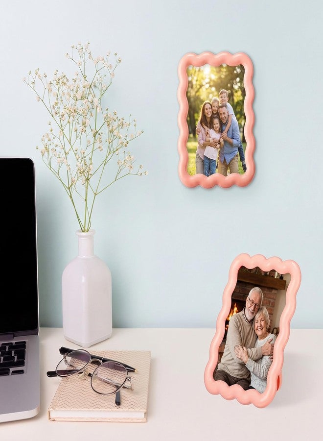 Fiwochic 2 Pcs 6 Inch Pink Wave Shape Photo Frame, Cute Resin Picture Frame for Tabletop and Wall Hanging Display, Home Decor, Art, Photo Gallery - Image 5