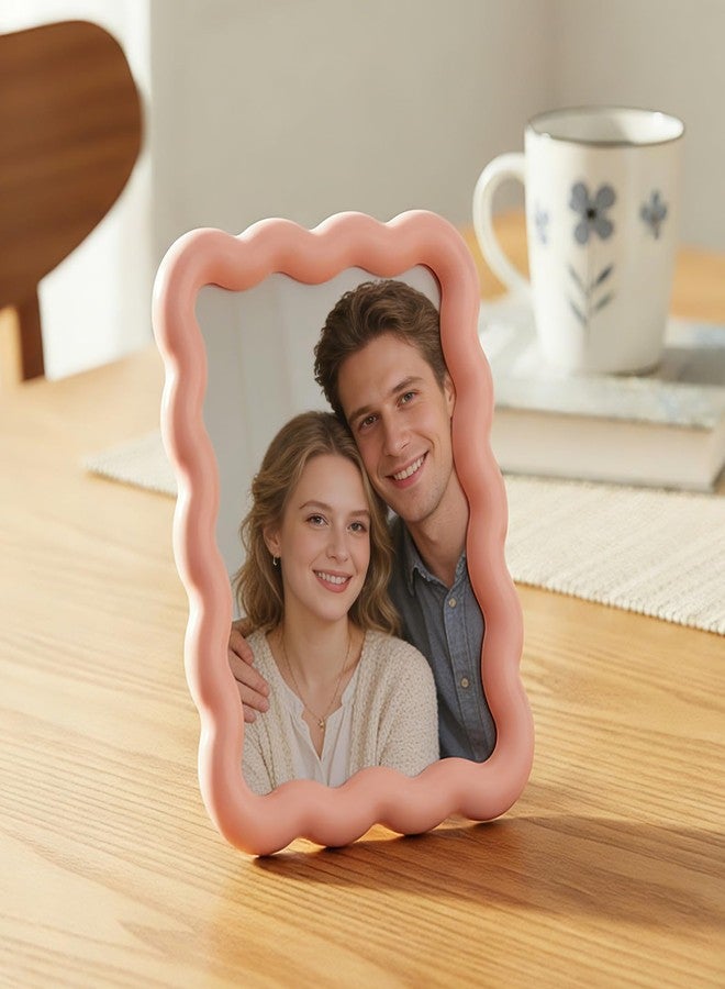 Fiwochic 2 Pcs 6 Inch Pink Wave Shape Photo Frame, Cute Resin Picture Frame for Tabletop and Wall Hanging Display, Home Decor, Art, Photo Gallery - Image 4