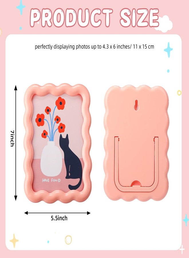 Fiwochic 2 Pcs 6 Inch Pink Wave Shape Photo Frame, Cute Resin Picture Frame for Tabletop and Wall Hanging Display, Home Decor, Art, Photo Gallery - Image 2