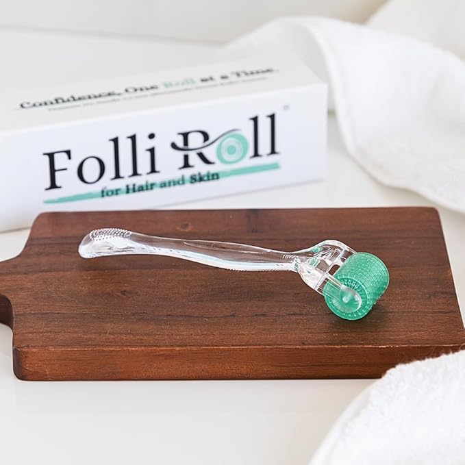 FolliRoll Derma Roller for Hair and Skin 030mm Titanium Microneedles for Hair Loss Acne Scars and Dark Spots 192 Real Individual Needles with Free Storage Case for Men and Women