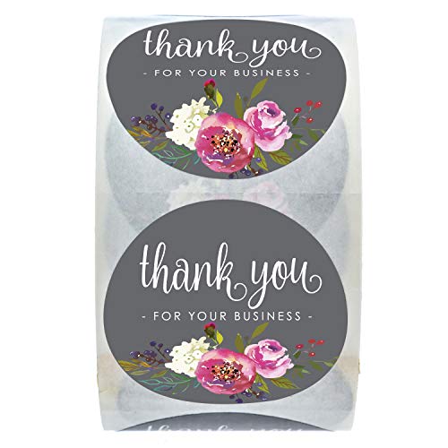 SBlabels 1.5 Inch Round Grey Floral Thank You for Your Business Stickers / 500 Labels Per Roll - Image 2
