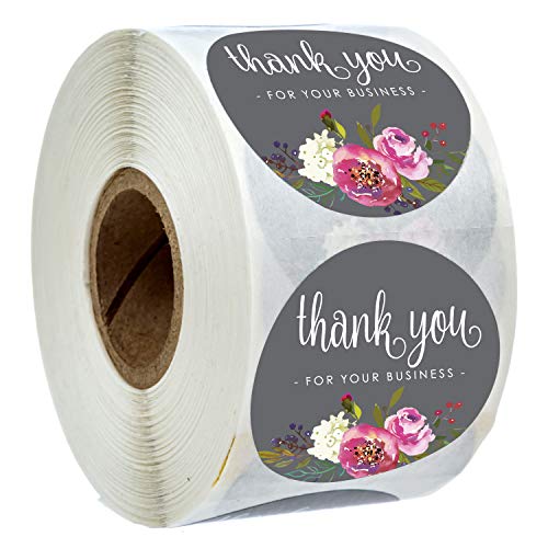 SBlabels 1.5 Inch Round Grey Floral Thank You for Your Business Stickers / 500 Labels Per Roll - Image 1