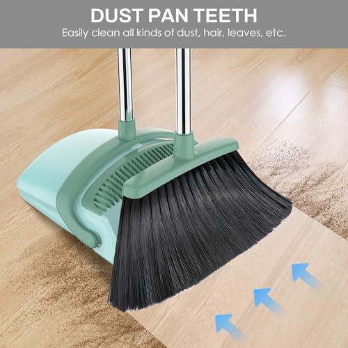 EZKEY Broom and Dustpan Set for Home, 51-in Long Adjustable Handle Angle Broom and Dustpan Combo Set with Dust Pan Teeth to Clean Hair for Home Kitchen Office Lobby Floor Garden, Green - Image 3