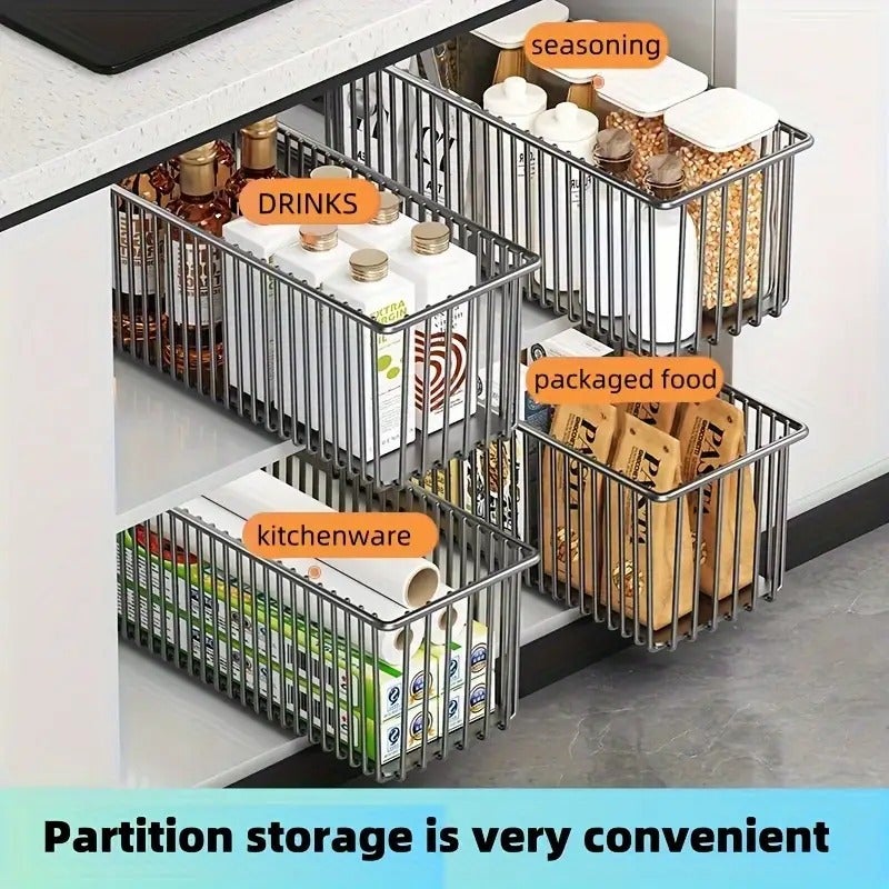 1 Pull-Out Cabinet Organizer Box, Slide-Out Drawer Storage Rack Cabinet Organizer, Sliding Cabinet Basket. Suitable for Kitchen, Spice Rack, Bathroom Storage. No Drilling Required. 2 Models Available - Image 5