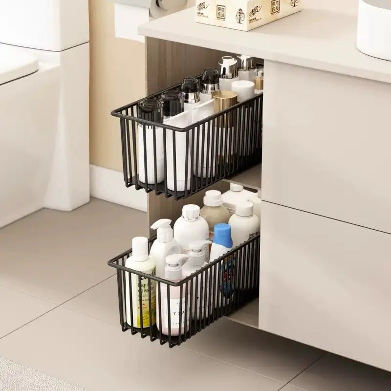1 Pull-Out Cabinet Organizer Box, Slide-Out Drawer Storage Rack Cabinet Organizer, Sliding Cabinet Basket. Suitable for Kitchen, Spice Rack, Bathroom Storage. No Drilling Required. 2 Models Available - Image 4