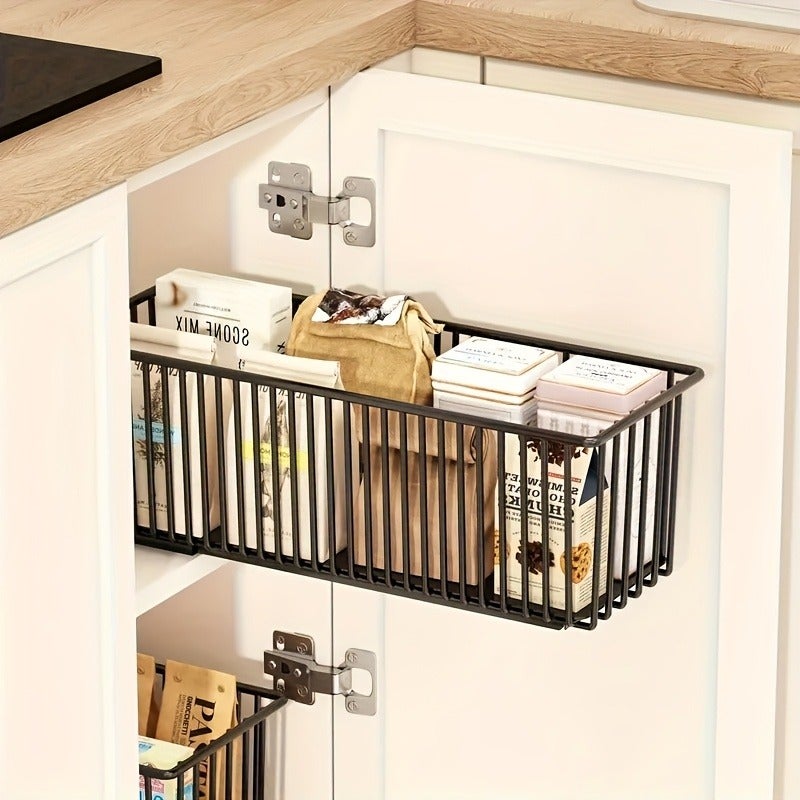 1 Pull-Out Cabinet Organizer Box, Slide-Out Drawer Storage Rack Cabinet Organizer, Sliding Cabinet Basket. Suitable for Kitchen, Spice Rack, Bathroom Storage. No Drilling Required. 2 Models Available - Image 1