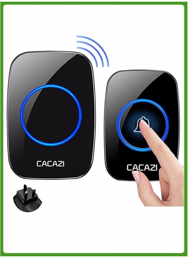 CACAZI Waterproof Wireless Doorbell with LED Flash, Over 1000 Feet Range, 36 Sounds and 4 Levels of Volume, Cordless Doorbell for Home, Office, Apartment, Hotel, Warehouse and Anti-Theft black  - Image 1