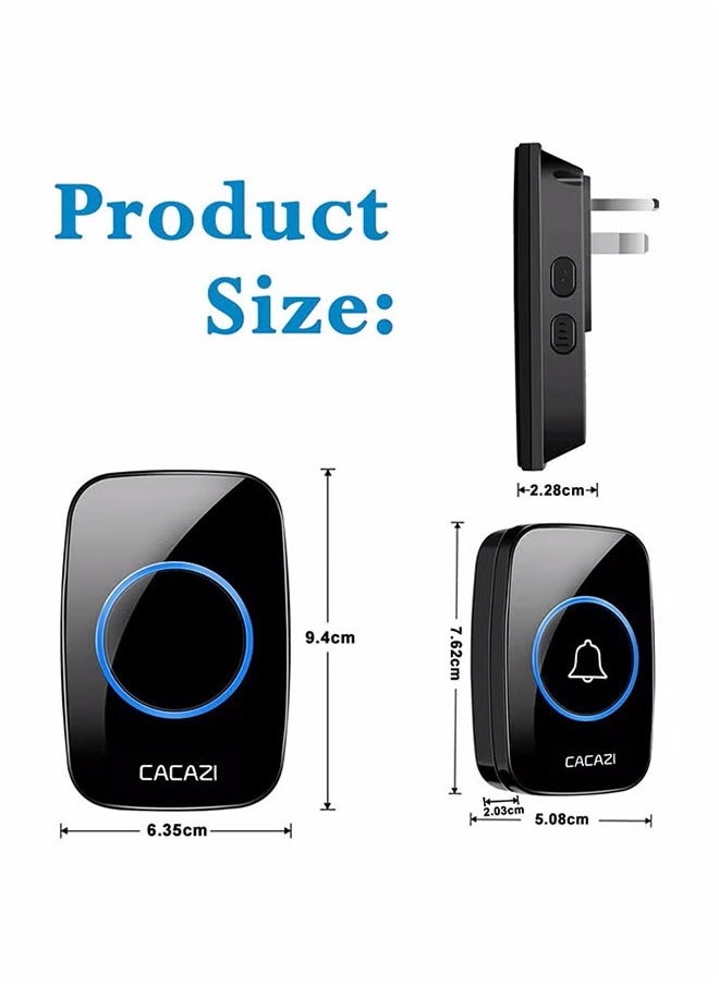CACAZI Waterproof Wireless Doorbell with LED Flash, Over 1000 Feet Range, 36 Sounds and 4 Levels of Volume, Cordless Doorbell for Home, Office, Apartment, Hotel, Warehouse and Anti-Theft black  - Image 2