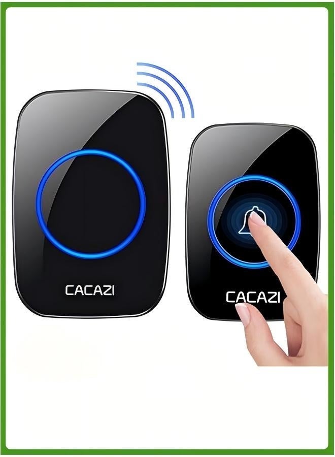 CACAZI Waterproof Wireless Doorbell with LED Flash, Over 1000 Feet Range, 36 Sounds and 4 Levels of Volume, Cordless Doorbell for Home, Office, Apartment, Hotel, Warehouse and Anti-Theft black - Image 1