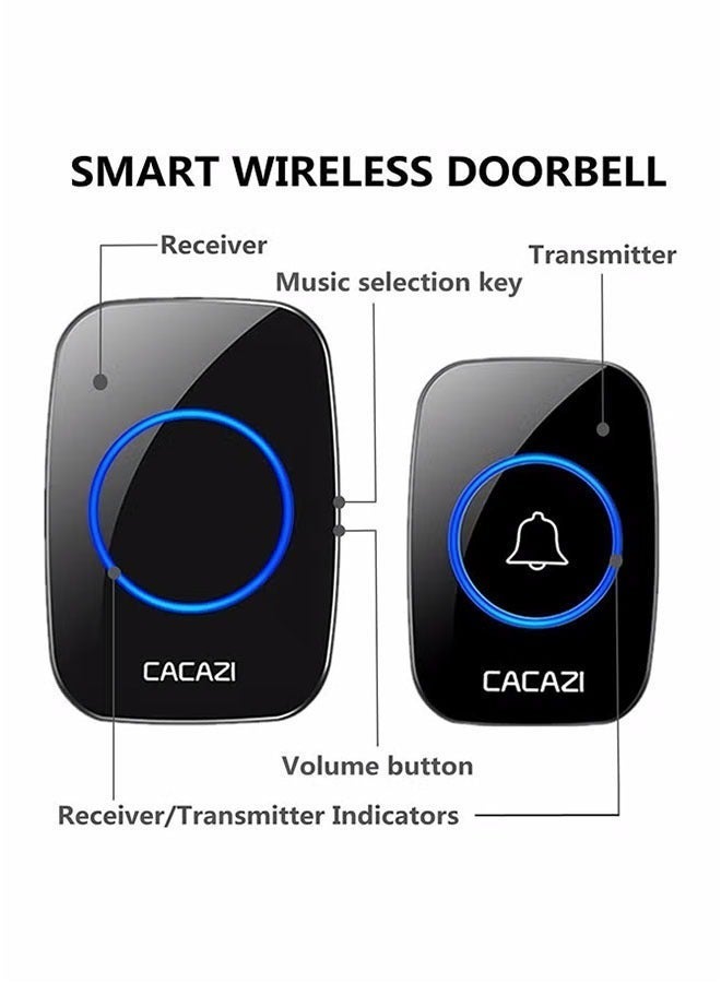 CACAZI Waterproof Wireless Doorbell with LED Flash, Over 1000 Feet Range, 36 Sounds and 4 Levels of Volume, Cordless Doorbell for Home, Office, Apartment, Hotel, Warehouse and Anti-Theft black - Image 5