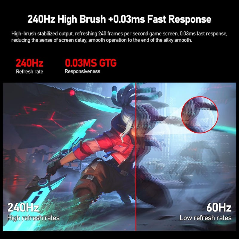 Gawfolk شاشة ألعاب 32 بوصة QD OLED 4K 240Hz UHD (3840x2160P) 0.03ms (GTG) PIP PBP 99% DCI-P3 Type-C 65W KVM HUB3.0 HDR400 FreeSync نسبة تباين 1.5M:1 قابلة لتعديل الإمالة والارتفاع والدوران - Image 3