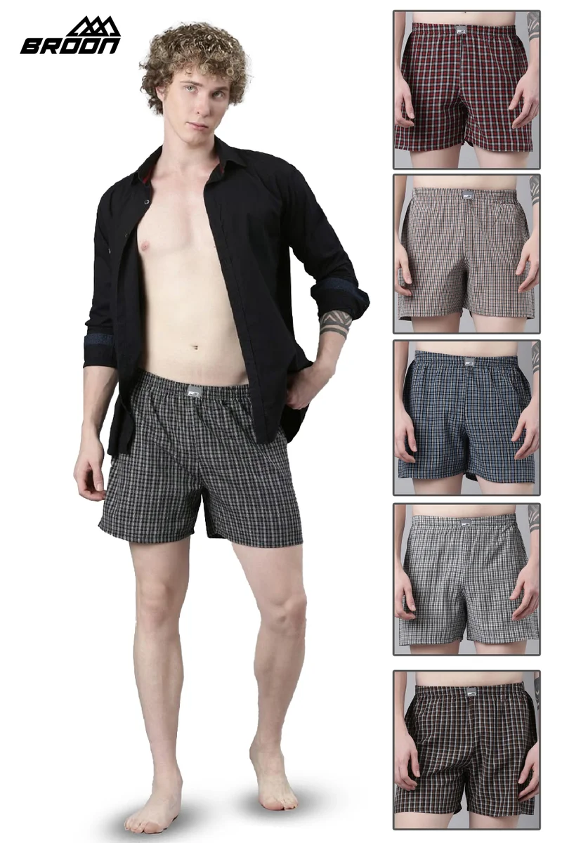 Broon Multicolor Checked Boxers Pack of 6 for Men