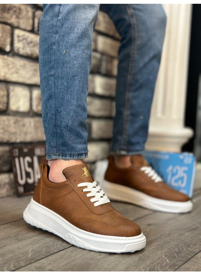11boa - BA0327 Boa Brown White Thick High Sole Lace-Up Sports Men's Shoes - Image 1