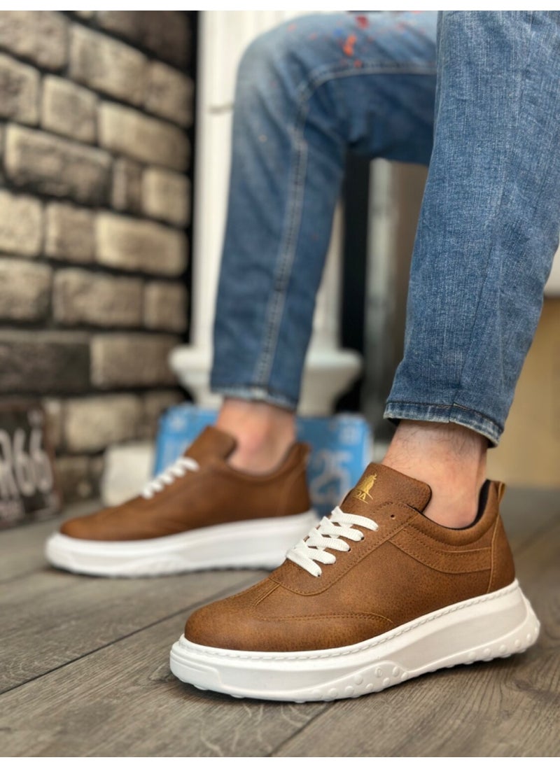 11boa - BA0327 Boa Brown White Thick High Sole Lace-Up Sports Men's Shoes - Image 1