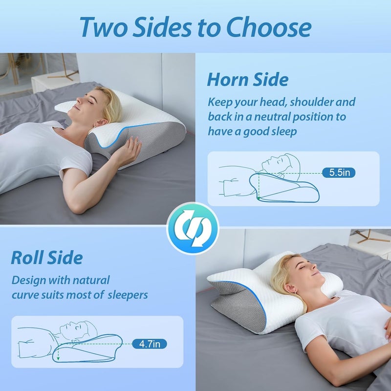 HOMCA Memory Foam Pillow, 2 in 1 Pillow for Sleeping, Neck Support Pillows for Side Back Stomach Sleepers with Breathable Pillowcase (White) - Image 4