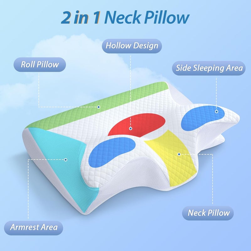 HOMCA Memory Foam Pillow, 2 in 1 Pillow for Sleeping, Neck Support Pillows for Side Back Stomach Sleepers with Breathable Pillowcase (White) - Image 2