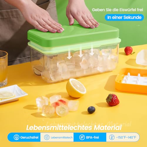 PHINOX Ice Cube Tray With Lid and Bin, Ice Trays for Freezer, Flexible Ice Cube Trays, Making 64 pcs Ice Cubes, Chilling Cocktail, Whiskey, Coffee, with 2 trays, Ice Container, Scoop&Cover, BPA Free - Image 2
