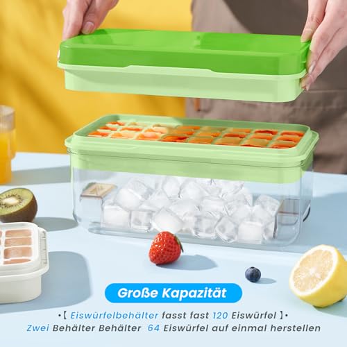 PHINOX Ice Cube Tray With Lid and Bin, Ice Trays for Freezer, Flexible Ice Cube Trays, Making 64 pcs Ice Cubes, Chilling Cocktail, Whiskey, Coffee, with 2 trays, Ice Container, Scoop&Cover, BPA Free - Image 4