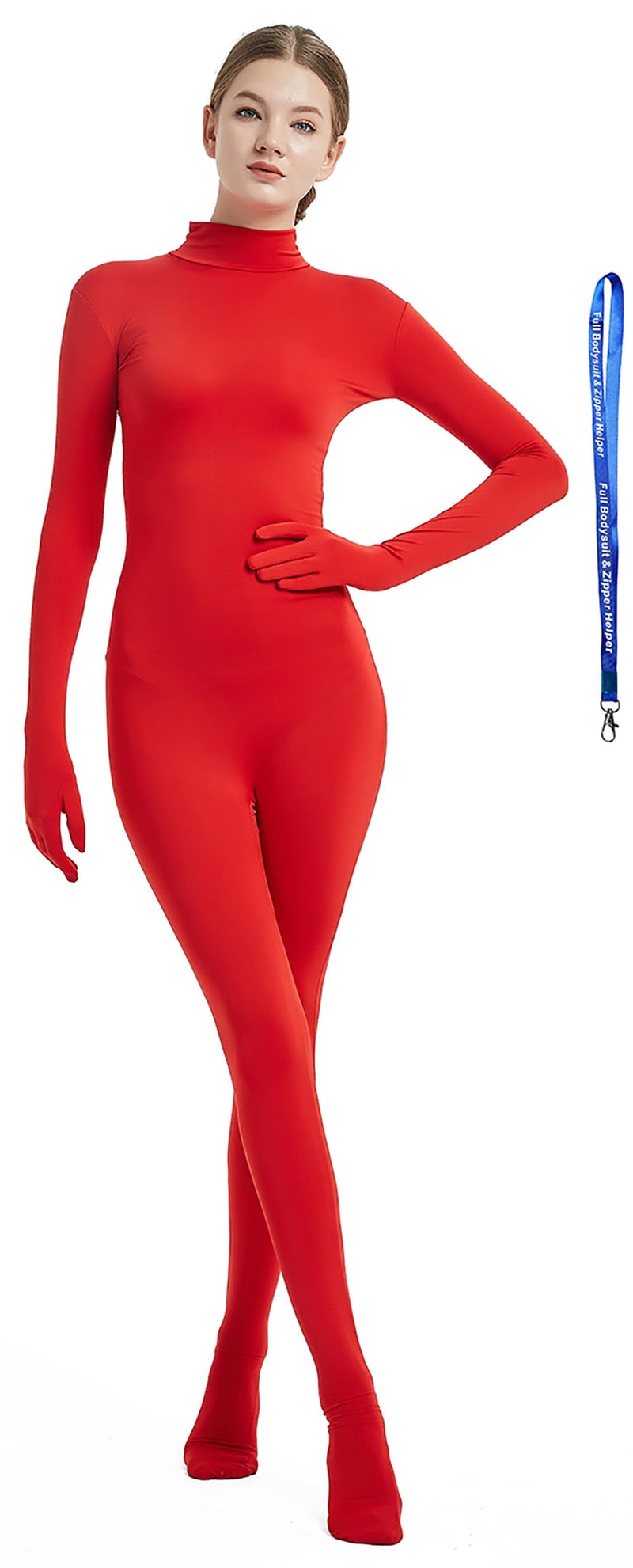 Full Bodysuit With Zipper Helper Womens Costume Without Hood Spandex Stretch Zentai Unitard Body Suit (Small, Red) - Image 1