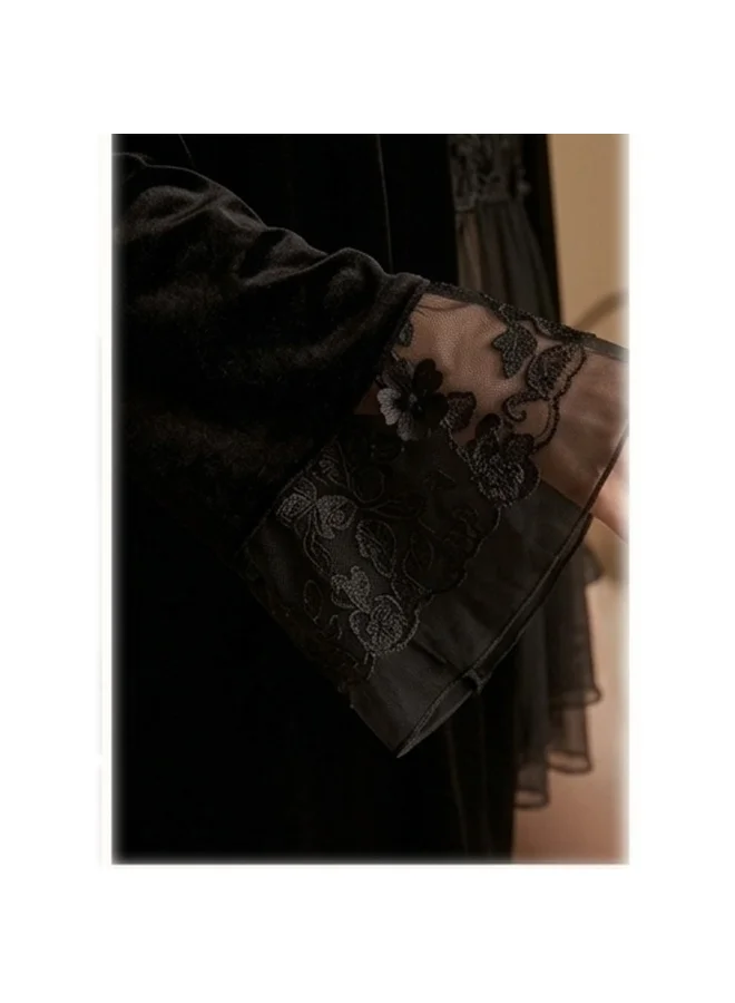 Caprisious  Luxe Velvet & Lace Pajama Set with Floral Embroidery – 2-Piece Nightgown and Robe for Women | Best Price UAE