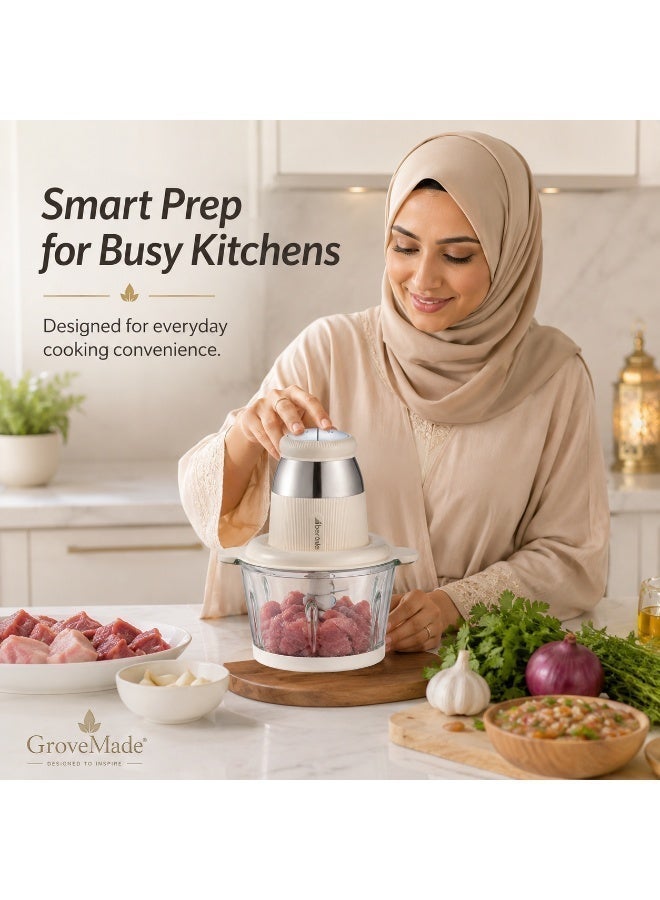 جروفميد مفرمة لحوم كهربائية 2 لتر، محضر طعام من الفولاذ المقاوم للصدأ GroveMade مع محرك عالي الطاقة 300 واط، مفرمة لحوم متعددة الوظائف للمطبخ المنزلي وإعداد الوجبات - Image 2