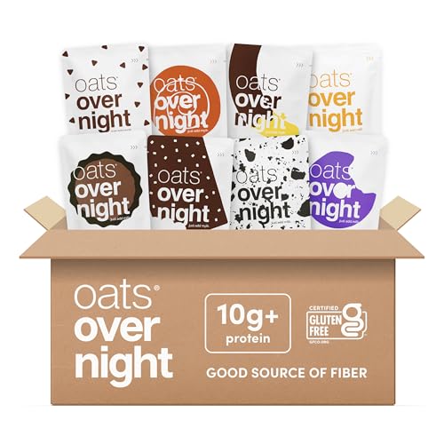 Oats Overnight Dessert Variety Pack - High Protein, High Fiber Breakfast Protein Shake - Gluten Free Oatmeal, Non GMO High Protein Oatmeal - Salted Toffee, Chocolate Satin Pie & More Flavors (8 Pack) - Image 1