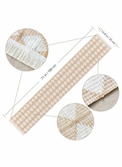 Excefore Table Runner, Hand Woven Table Runners Splicing Cotton with Tassel for Bohemian Decor, Beige Cream Boho Table Runner for Fall Wedding Party Modern Farmhouse Kitchen Dining Table Decor(71x 13.8")  - Image 3