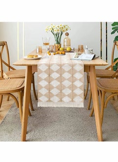 Excefore Table Runner, Hand Woven Table Runners Splicing Cotton with Tassel for Bohemian Decor, Beige Cream Boho Table Runner for Fall Wedding Party Modern Farmhouse Kitchen Dining Table Decor(71x 13.8")  - Image 5