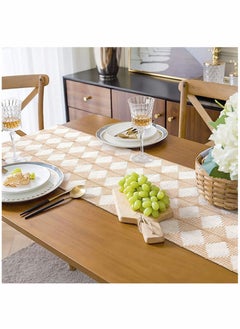 Excefore Table Runner, Hand Woven Table Runners Splicing Cotton with Tassel for Bohemian Decor, Beige Cream Boho Table Runner for Fall Wedding Party Modern Farmhouse Kitchen Dining Table Decor(71x 13.8")  - Image 2