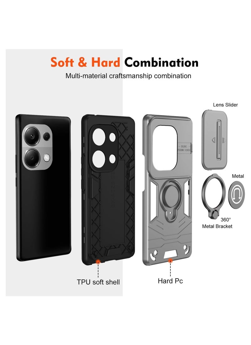 GOLDEN MASK GOLDEN MASK For Xiaomi Redmi Note 13 Pro 4G  Armored Window Bracket Camera Shield Cover Camera Lend Protection With Ringe (Grey)  - Image 4