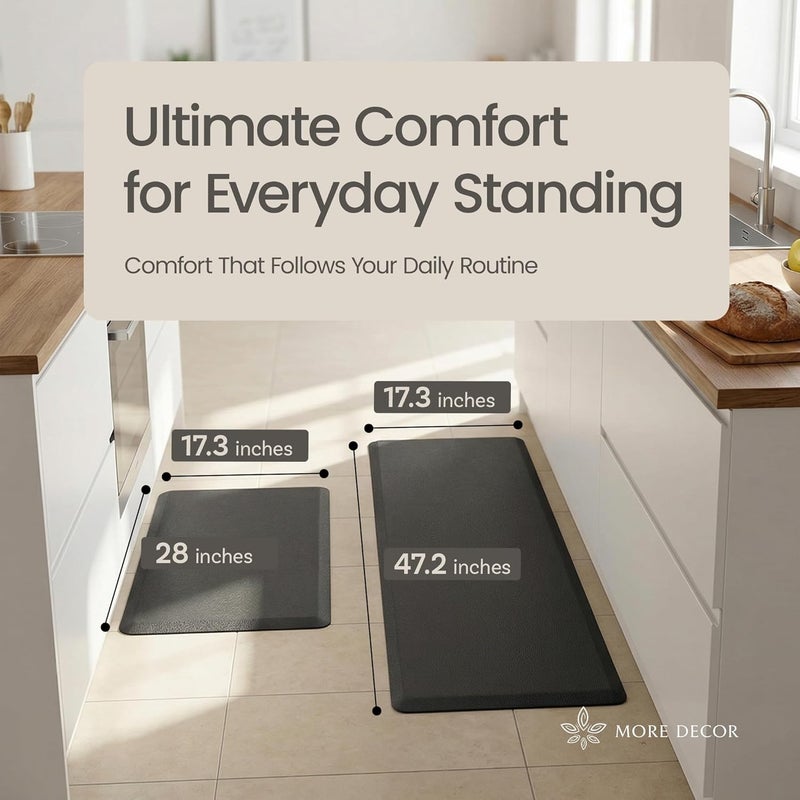 More Decor Anti Fatigue Kitchen Mats for Floor | Padded Kitchen Rugs | Non Slip, Cushioned Standing Desk Mat | Waterproof Floor Mat | 17.3" x 28" x 0.47" & 17.3" x 47.2" x 0.47", Black, 2-Pack | More Décor - Image 2
