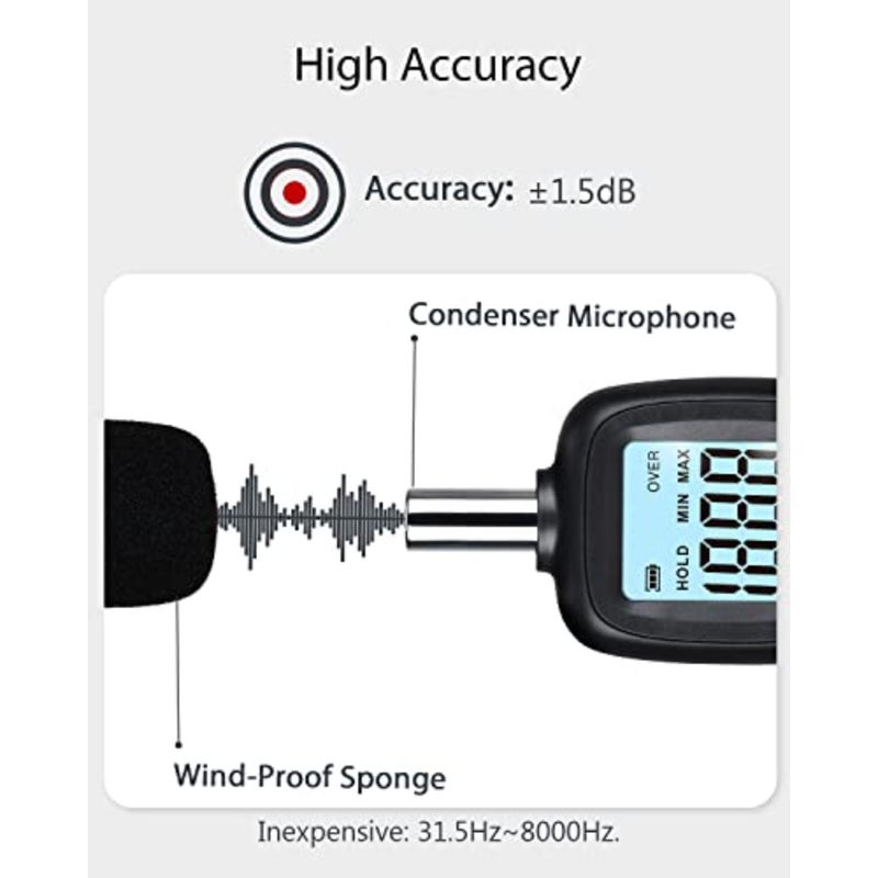 Wintact Decibel Meter 30 to 130dBA, Digital Sound Noise Level Reader Tester Portable with Calibration for Classroom Home, School, Outdoor, Ambient - Image 5