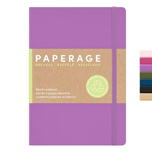 PAPERAGE Recycled Blank Journal Notebook, (Lilac), 160 Pages, Medium 5.6 in x 8 in - 100 GSM Thick Paper – Hardcover Journaling Notebook for Work, School, Note Taking or Sketching - Image 1