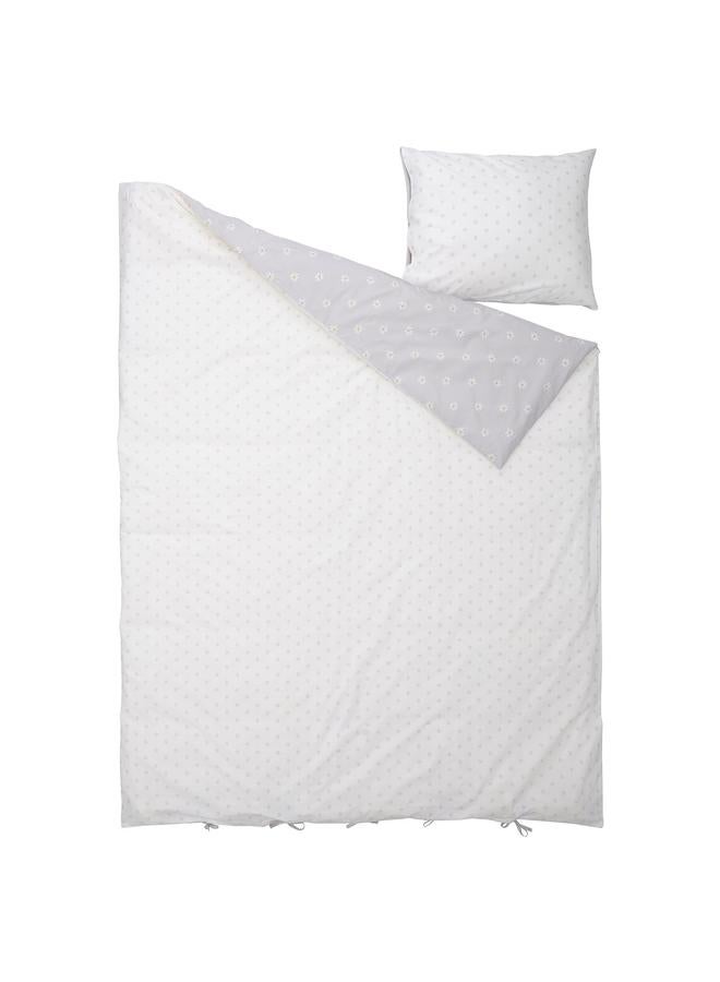 erorex Duvet cover and pillowcase, floral pattern grey/white, 150x200/50x80 cm - Image 3