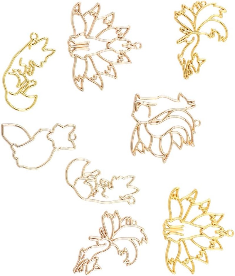 comfrt 8pcs Open Back Bezel Pendants Charms Animal Wolf Fox Shape Frame Pendant Open Back Frame with Loop for DIY Jewelry Making Crafts - Image 1