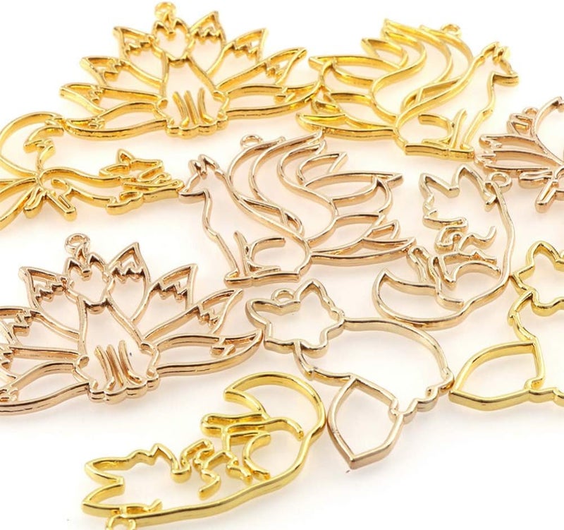 comfrt 8pcs Open Back Bezel Pendants Charms Animal Wolf Fox Shape Frame Pendant Open Back Frame with Loop for DIY Jewelry Making Crafts - Image 3