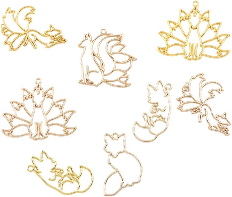 comfrt 8pcs Open Back Bezel Pendants Charms Animal Wolf Fox Shape Frame Pendant Open Back Frame with Loop for DIY Jewelry Making Crafts - Image 2