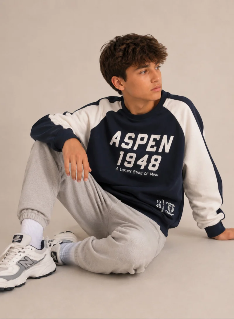 No Way Monday Boys Graphic “Aspen 1948” Raglan Sleeve Loose Fit sweatshirt