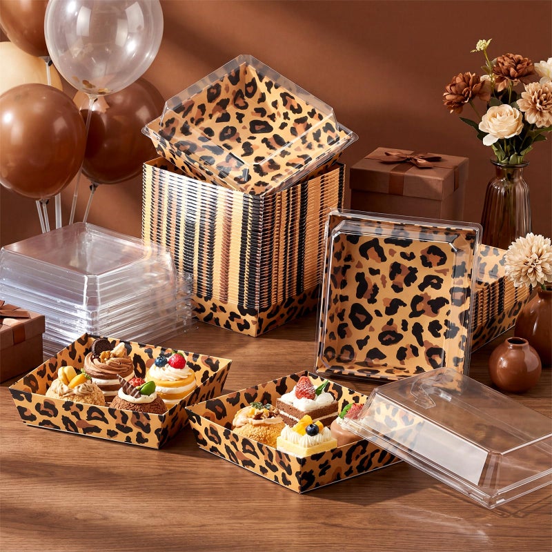 Potchen 50 Pack Leopard Print Charcuterie Boxes with Clear Lids Animal Cheetah Leopard Candy Cookie Boxes with Window for Treat Wild Zoo Jungle Safari Themed Party Decoration Supplies - Image 5
