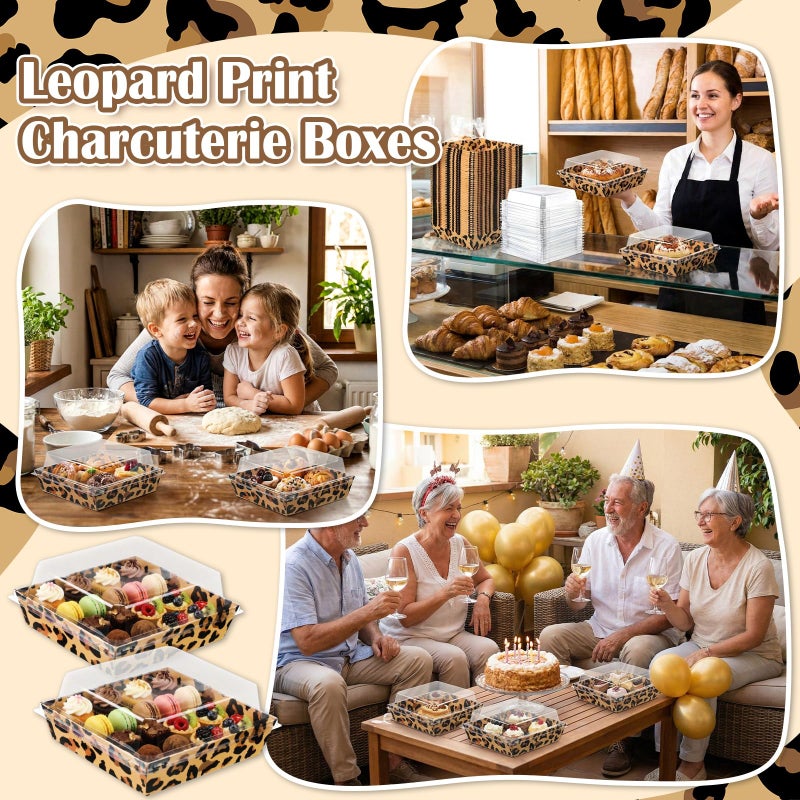 Potchen 50 Pack Leopard Print Charcuterie Boxes with Clear Lids Animal Cheetah Leopard Candy Cookie Boxes with Window for Treat Wild Zoo Jungle Safari Themed Party Decoration Supplies - Image 4